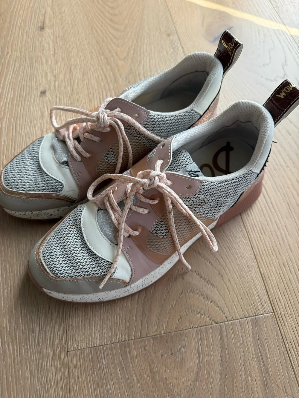 Sam Edelman Pink, Cream & Gray Women's Lace-Up Sneakers